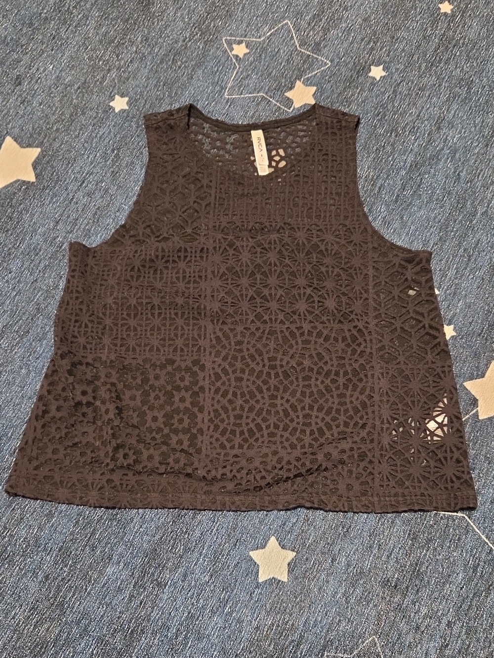 RVCA Black Crochet Patchwork Sleeveless Tank